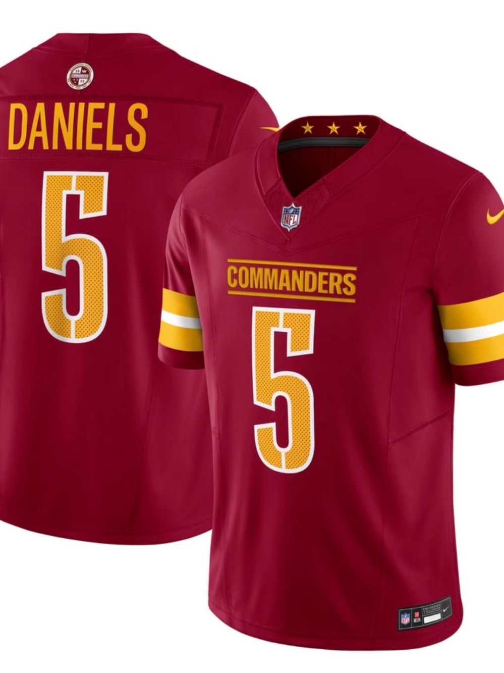 NFL Burgundy and Gold Commanders #5 Jersey (Daniels)